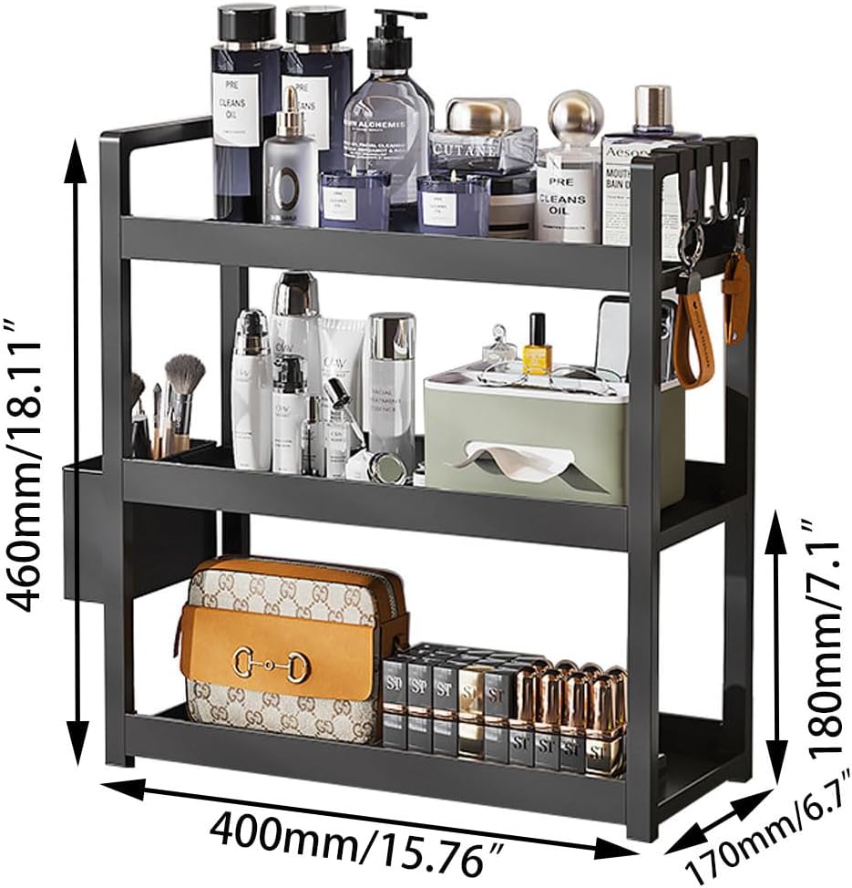 Bathroom Counter Organizer, 3-Tier Bathroom Shelf for Bathroom Kitchen Bedroom,Ideal for Organizing Cosmetics, Perfumes, Soaps, Lotions, and More(Black)