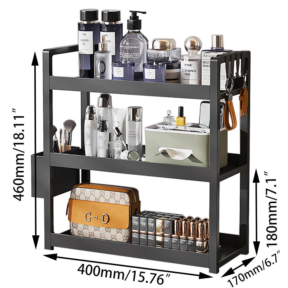 Badezimmer-Theken-Organizer, 3-stöckiges Badezimmer-Regal für Badezimmer, Küche, Schlafzimmer, ideal für die Organisation von Kosmetika, Parfums, Seifen, Lotionen und mehr (schwarz)
