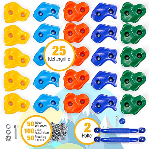 Foto von High Pulse® Klettergriffe Kinder – Klettersteine Set (25 Stück) inklusive Montageanleitung | Robuste, rutschfeste, bis zu 150kg belastbare Kletter Griffe für Outdoor und Indoor Kletterwand