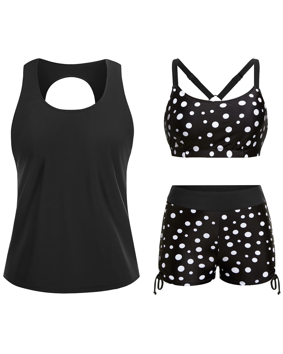 Yonique 3 Piece Womens Tankini Swimsuits with Shorts Athletic Bathing Suits Tank Tops with Bra and Boyshorts