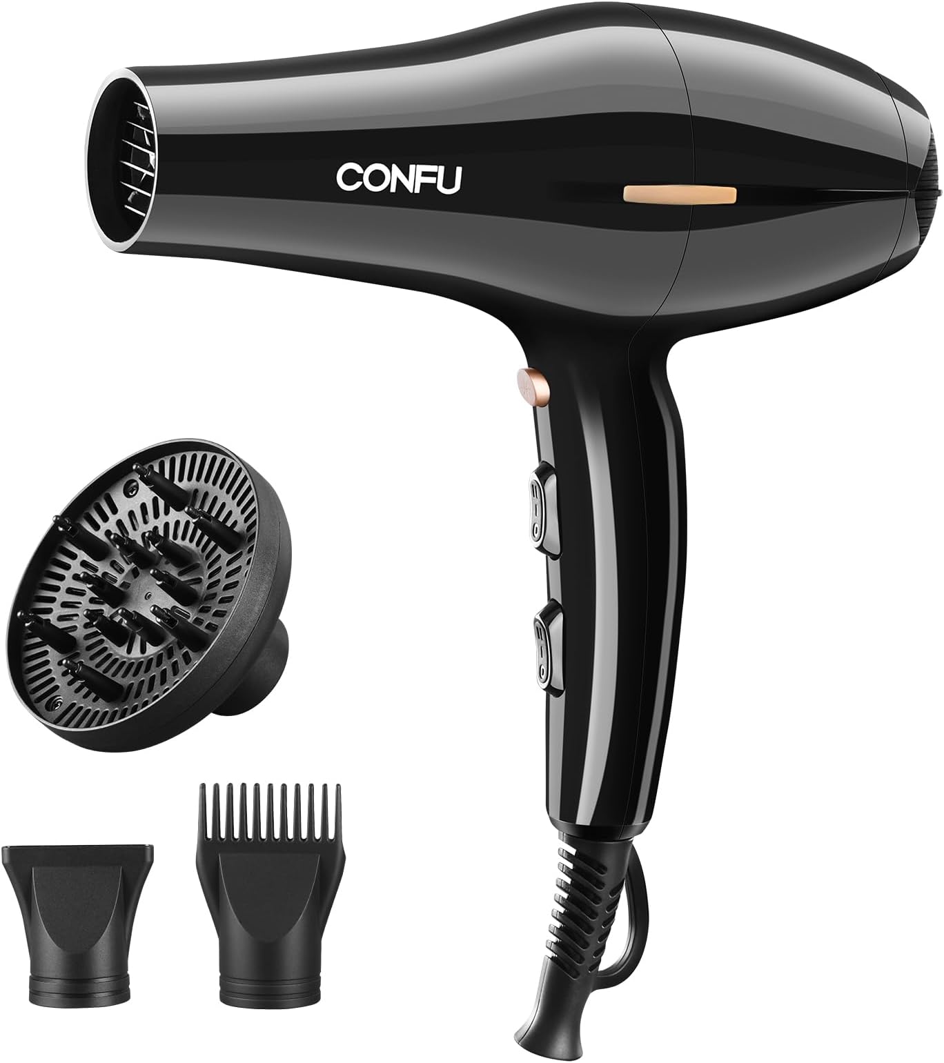CONFU Hair Dryer, Professional Ionic Salon Blow Dryer with Diffuser for Women and Men, 5X Fast Drying, Powerful and Quiet Hair Blow Dryer for Fast & Easy Styling (1875 Watts)