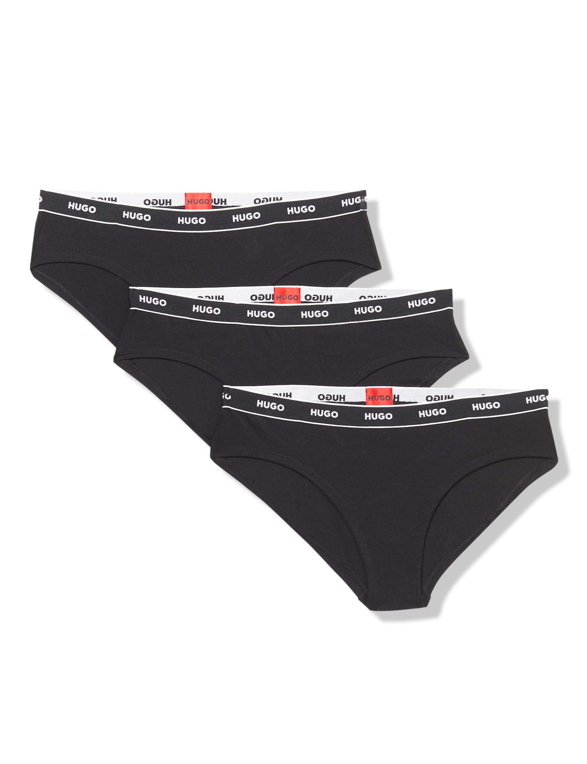 HUGO Women's 3-Pack Repeat Logo Cotton Stretch Briefs, Black Storm, M