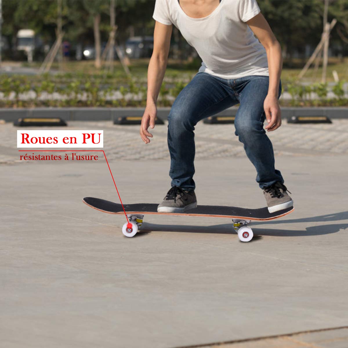 COSTWAY Skateboard en Bois d'Erable à 7 Couches, Planche à roulettes avec 4 Roues en PU, 80x20cm, Support 50KG pour Jeunes ou Débutants