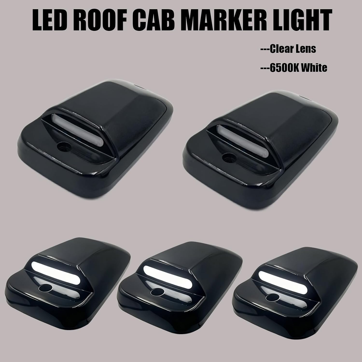 5 Pcs Clear Lens White LED Cab Clearance Lights Side Marker Running Lamp Replacement for 2003-2018 Ram 1500 2500 3500, 2011-2018 Ram 4500 5500 Pickup Truck Roof Cab Light