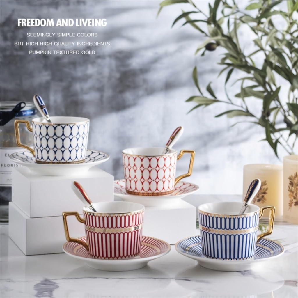 Coffee Cup Set Coffee Cup and Saucer Set with Spoon, Bone Porcelain Coffee Cup, English Afternoon Tea Cup, High-end Ceramic Cup Coffee Mug, 200ml(C)