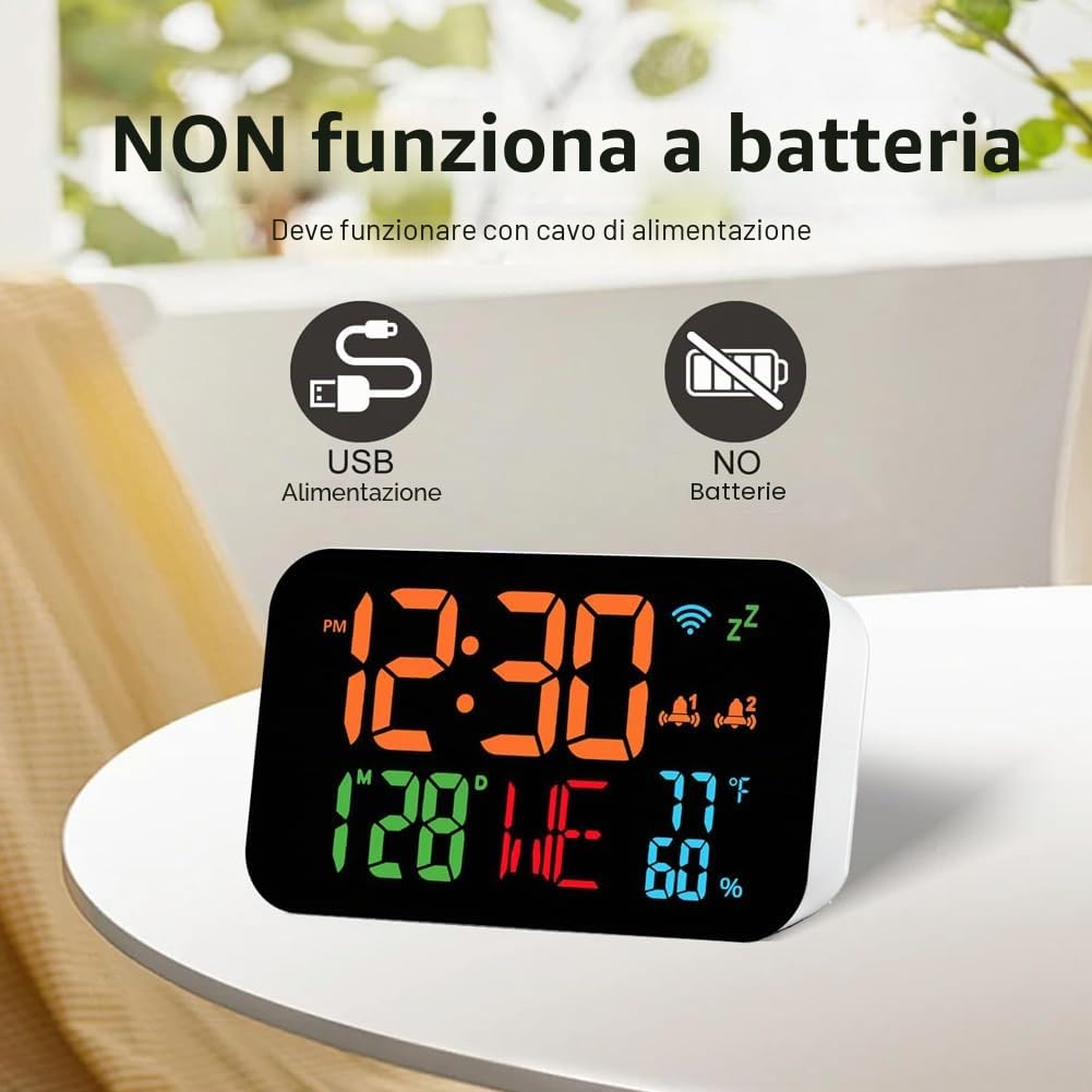 Hanzete Tuya Orologio da tavolo WiFi Calendario Termometro Igrometro intelligente con display digitale a LED Supporto WIFI Auto-Calibrazione/Luminosità regolabile a 4 livelli/APP Visualizzazione