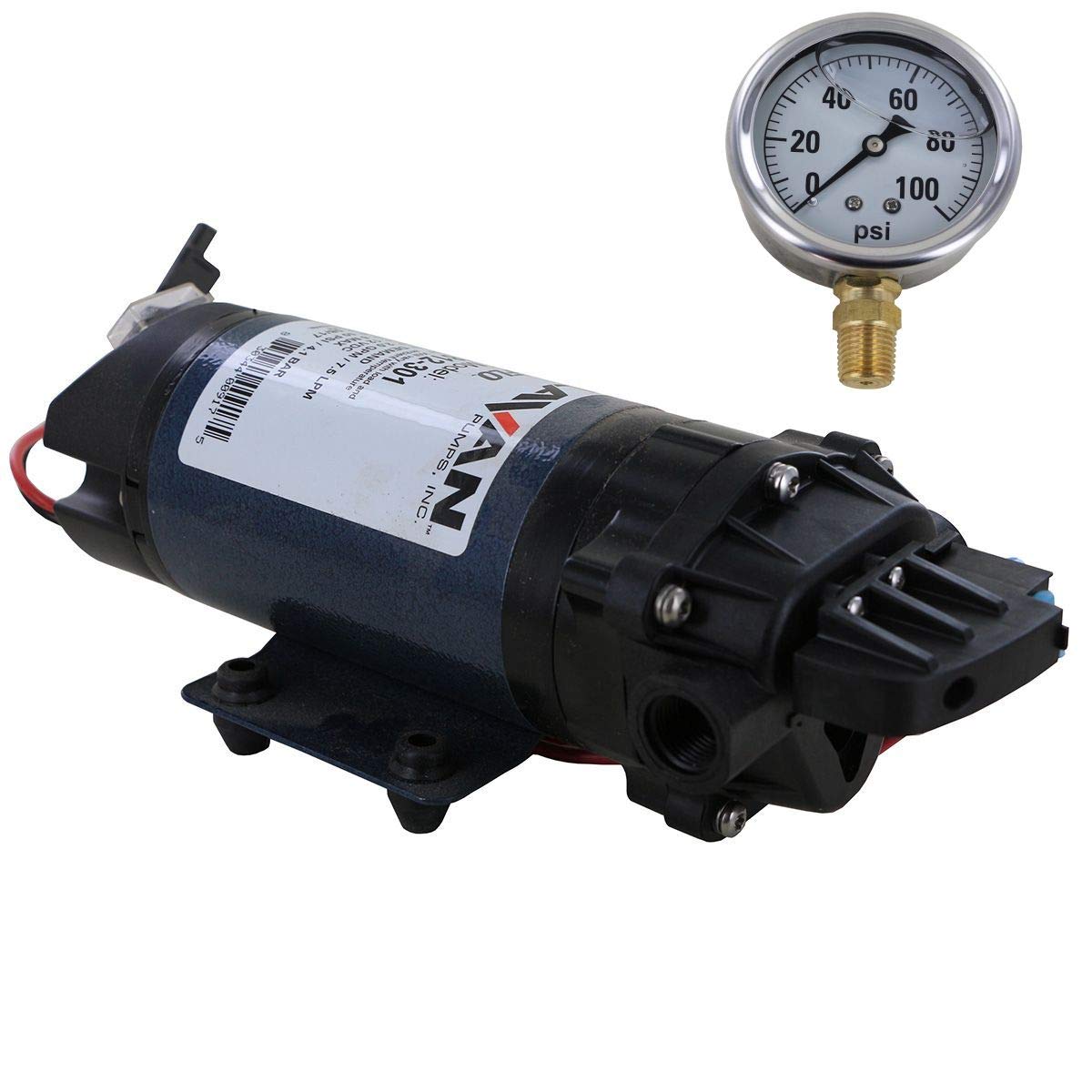 Delavan 7812-301 PowerFlo 12V Demand Diaphragm Pump with 100 PSI Pressure Gauge (Bundle, 2 Items)