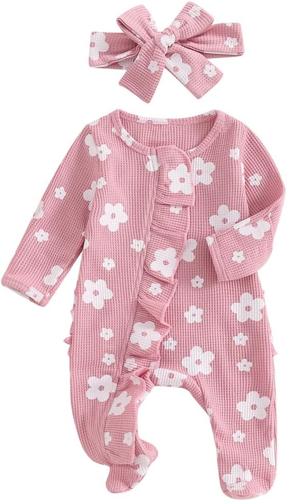 Ayalinggo Newborn Baby Girl Fall Winter Outfits Clothes Knit Jumpsuit Ruffle Romper Newborn Coming Home Outfit for Baby Girl