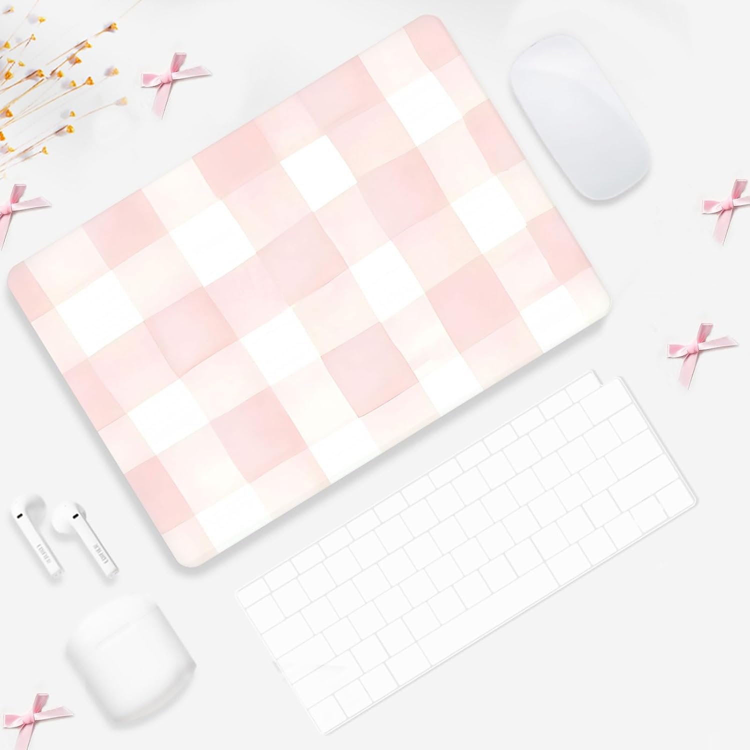 Seorsok Compatible with MacBook Air 13 Inch Case 2022 2021 2020-2018 Release A1932 A2179 M1 A2337,Cute Pink Retro Checkered Aesthetic Plastic Hard Case with Transparent Keyboard Cover,Pink Checkered - Image 2