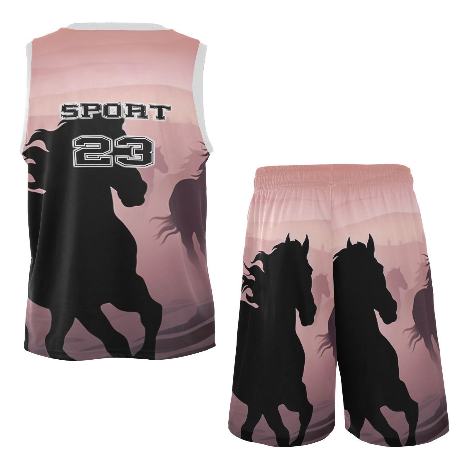 FLildon Running Horses Silhouette Boys Basketball Jersey Set Tank Top Shorts Tracksuit Sport Training Suit for Kids, M