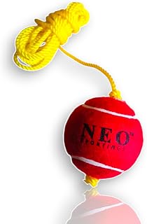 Neo Sportings Heavy Tennis Red Hanging Ball, 80-120 Grams, Two Knots, 3.6 metres Nylon Yellow Rope(Pack of 1) Price In India