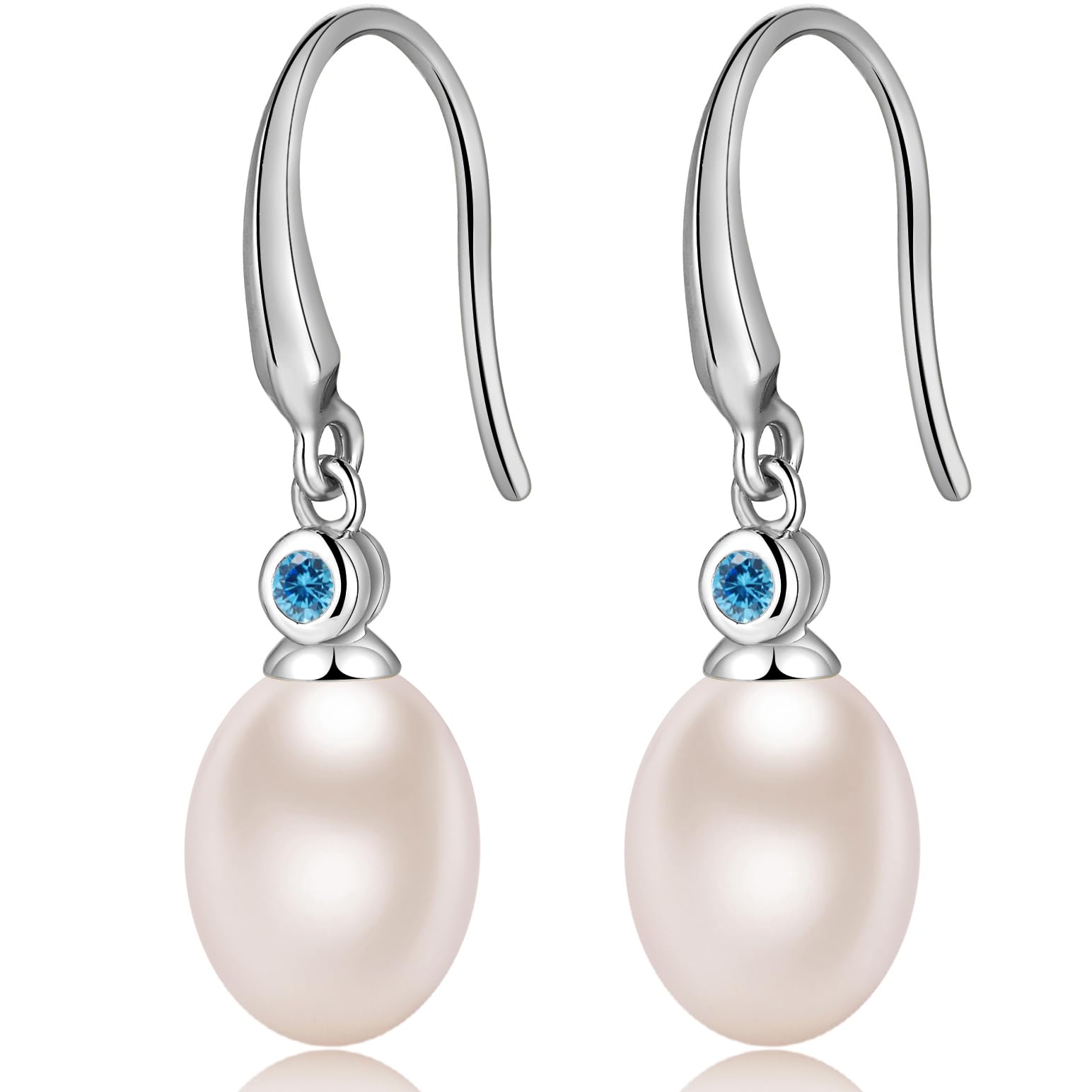 jiamiaoi Perlenohrringe Hängend Silber 925 mit Glänzend Zirkonia,Tränenperlen Ohrringe Hanger Ohrringe Silber Perlen Damen Ohrringe mit Perle Süßwasser 8mm