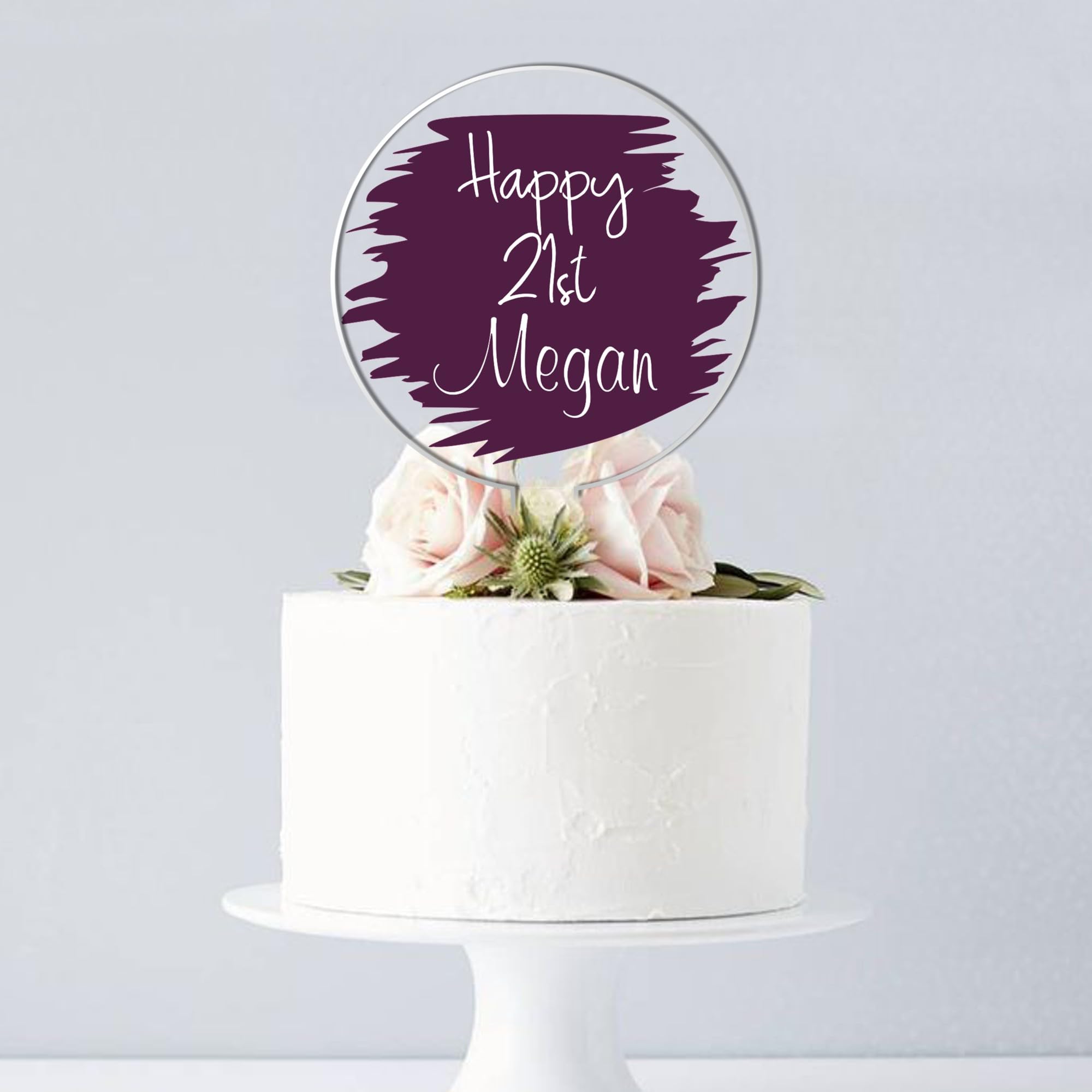 Personalised Happy Birthday Acrylic Cake Topper for All Celebrations - Custom Name and Age with 10 Vibrant Colours (Purple)