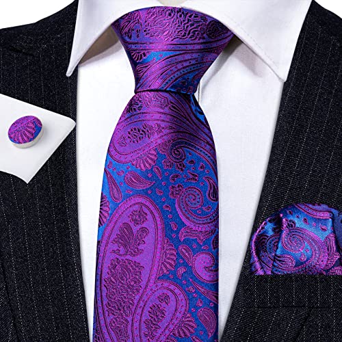 Image of Barry.Wang Paisley Tie Fashion Set Hanky Cufflinks Neckties for Men Woven Silk