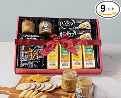 Wisconsin Cheese Company - Deluxe Specialty Cheese Gift Box - 100% Wisconson Cheddar & Pepper Jack Cheese, Cracker, Pretzel & Mustard | Perfect for Parties, Charcuterie Boards and Birthday Gifts | Charcuterie Board Food | Cheese & Crackers | Housewarming Gift | Birthday Gift | Gourmet Food Gift Box