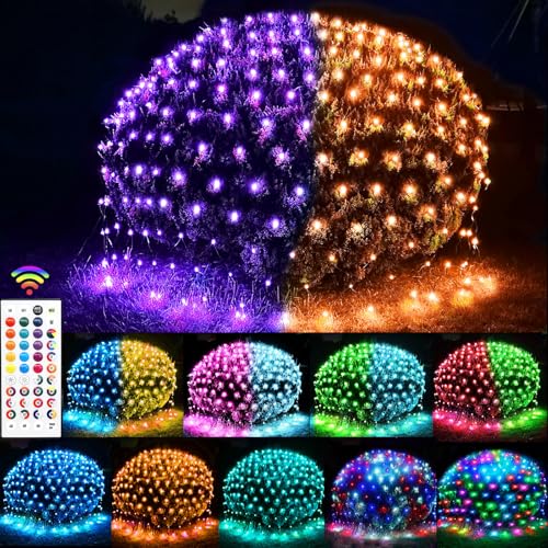 Lovelite 240 LED Net Lights Color Changing Halloween Net Lights Outdoor Clear Wire 14.8ft x 5ft Connectable Purple Orange Mesh Lights for Bushes Christmas Halloween Holiday Wedding Party Decor
