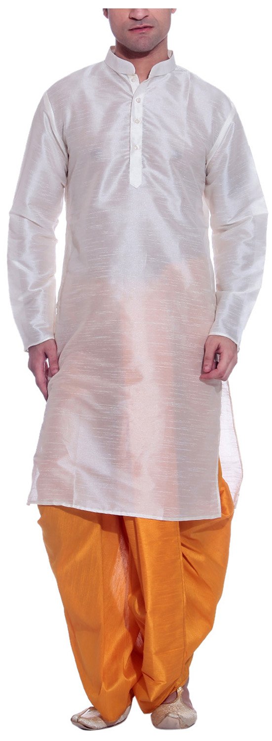 Tag 7 Arte de seda Dhoti Kurta 42 blanco para hombre, blanco, 42