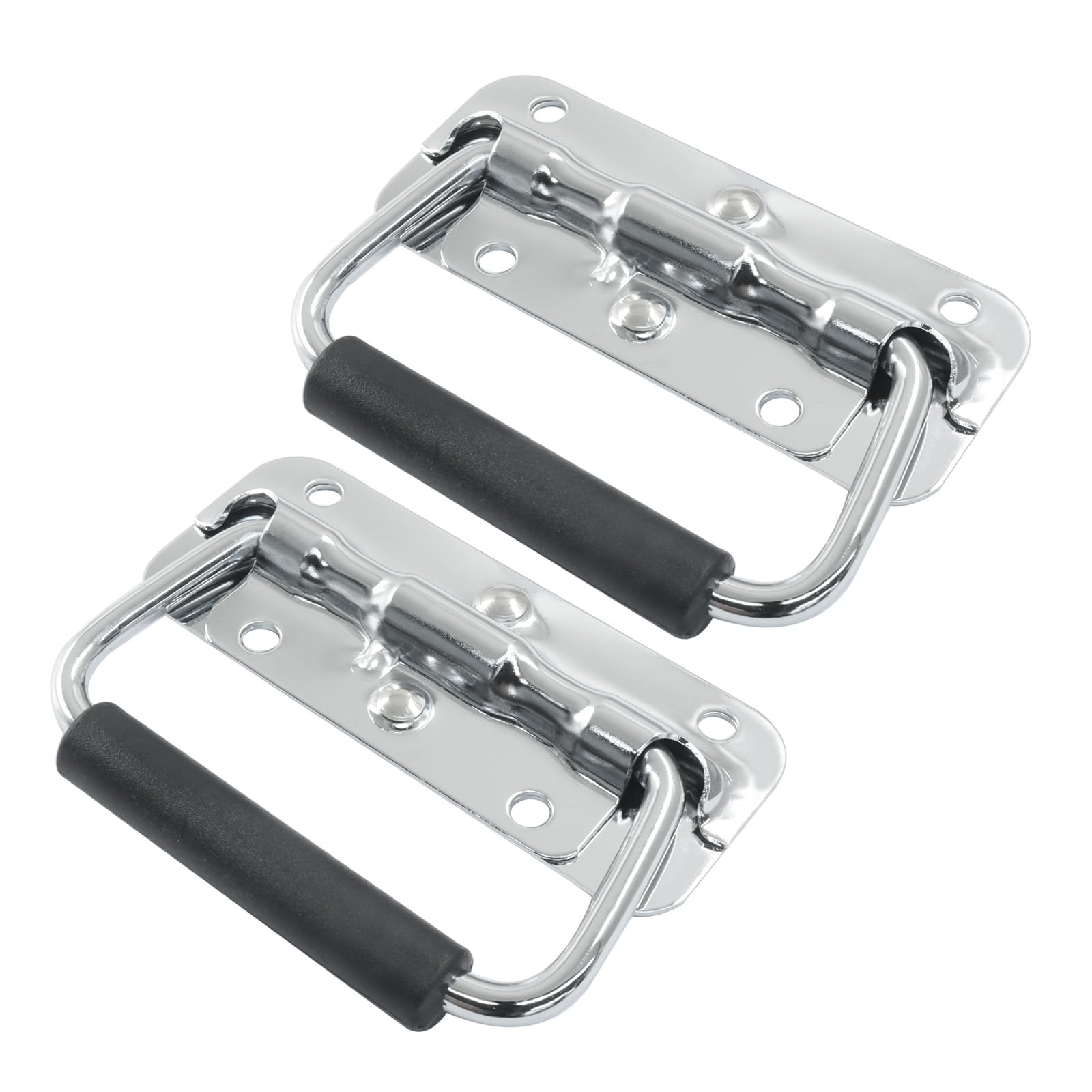 Spring Loaded Handle, 100mm / 4 Inch Heavy Duty Folding Handle with Durable Rubber Grip for Toolboxes, Cabinets, Easy to Install, 2Pcs