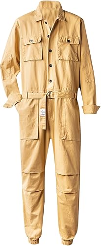 Snoly Traje de vuelo con botones de algodón para hombre con cinturón, overol de trabajo resistente a las manchas y a las arrugas, mono de acción con