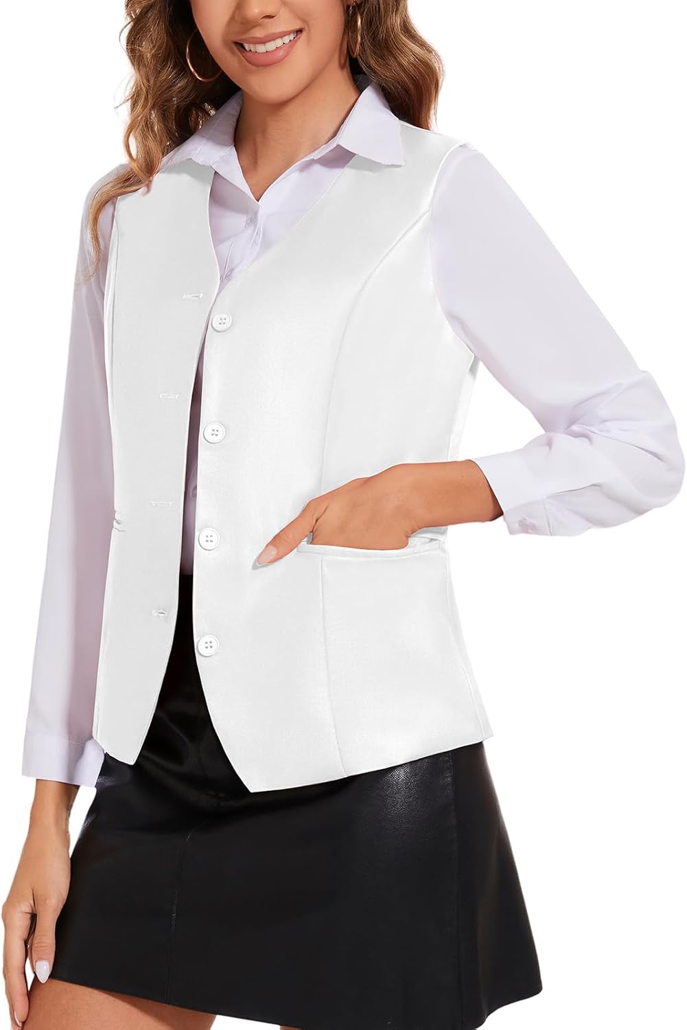Waistcoat Vest for Women Fully Lined V-Neck Button Down Formal Fitted Dressy Suit Vest Coat with Pockets