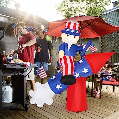 Vingli 6Ft Patriotic Independence Day 4Th Of July Inflatable Uncle Sam On Rocket, Led Blow Up Lighted Decoration For Yard, Garden, Lawn, Home Party, Indoor Outdoor Holiday Décor #TOP5