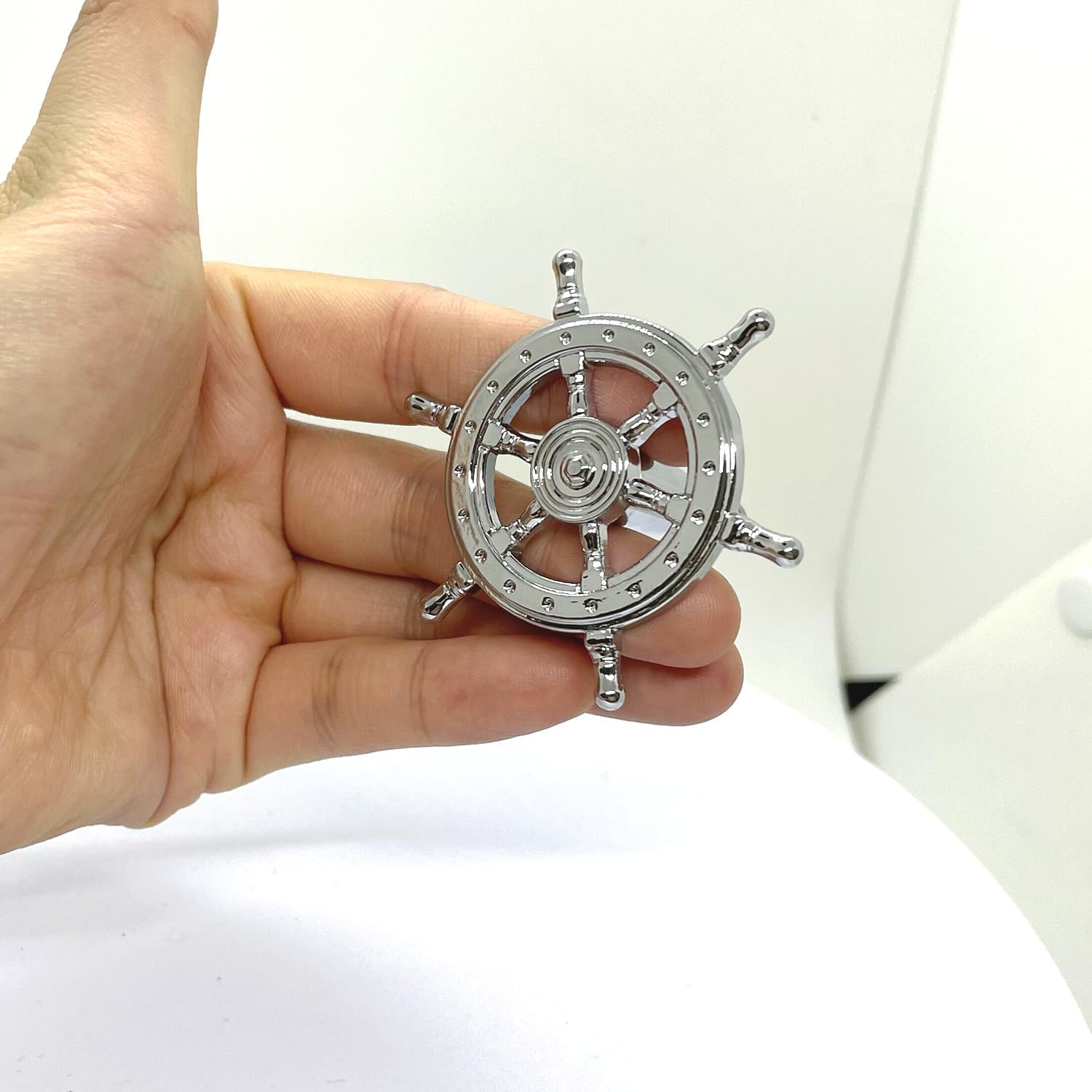 6 pcs Ship Rudder Handles Ship Helm Cabinet Knobs Ocean Theme Knobs Zinc Alloy Handles Dresser Knobs Furniture Door Single Hole Pull Handles (Silvery)