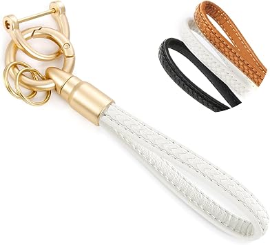 Fashionable Microfiber Leather Wrist Lanyard, Upgraded Anti-loss D-buckles Multi-function Car Accessories for Keys Wallets Badges Phone as Gift to Women and Girls White, D1