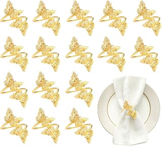 20Pcs Gold Napkin Rings Metal Butterfly Napkin Holder Bulk, Double Butterflies Napkin Buckle Fall Thanksgiving Christmas Napkin Circles for Party Dinner Wedding Banquet Table Decorations