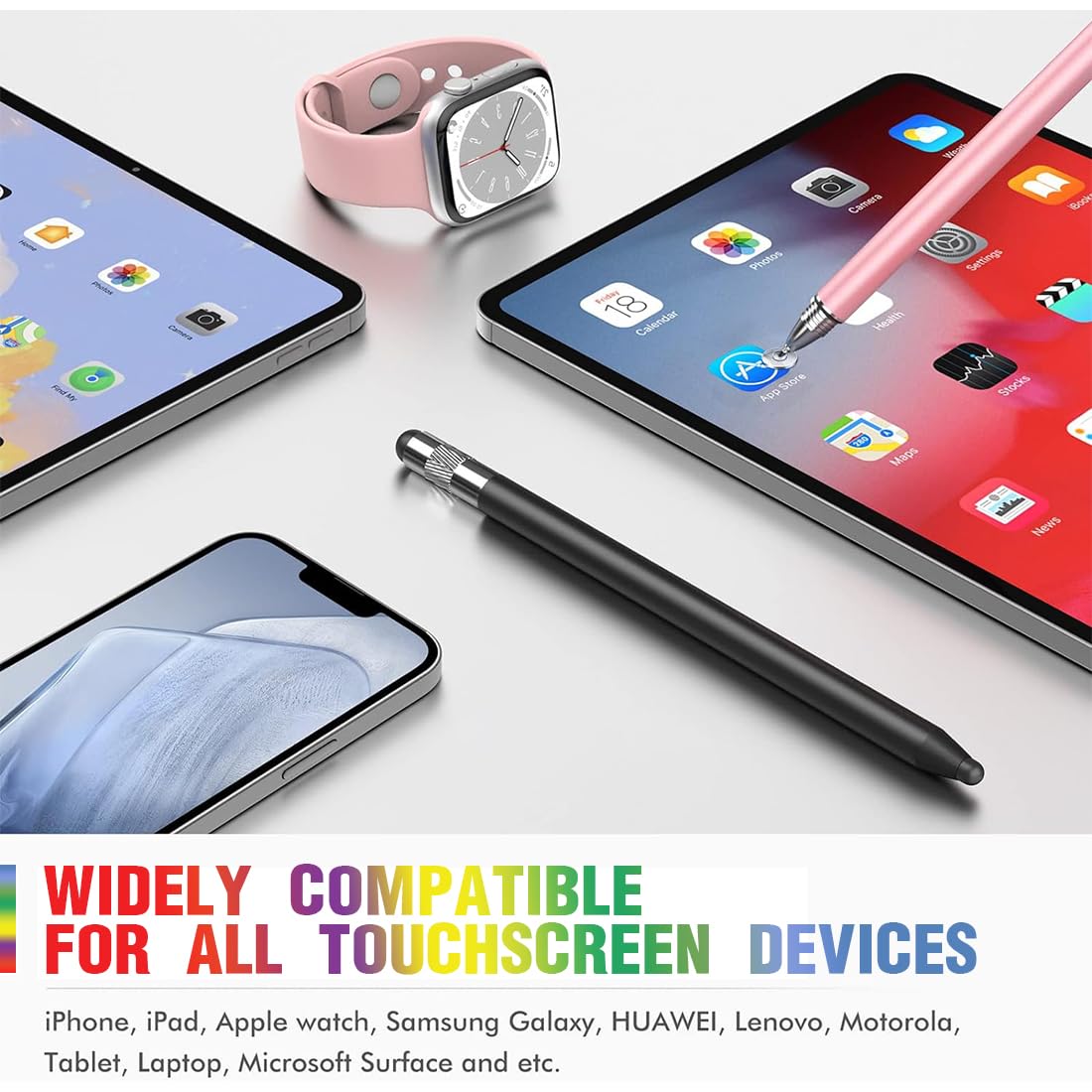 Set Di 2 Penne Touchscreen 3 In 1 - Stilo Con Punta In Gomma Da 7mm/4,5mm E Disco - Punte Di Ricambio Incluse - Alta Sensibilità Per Smartphone E Tablet