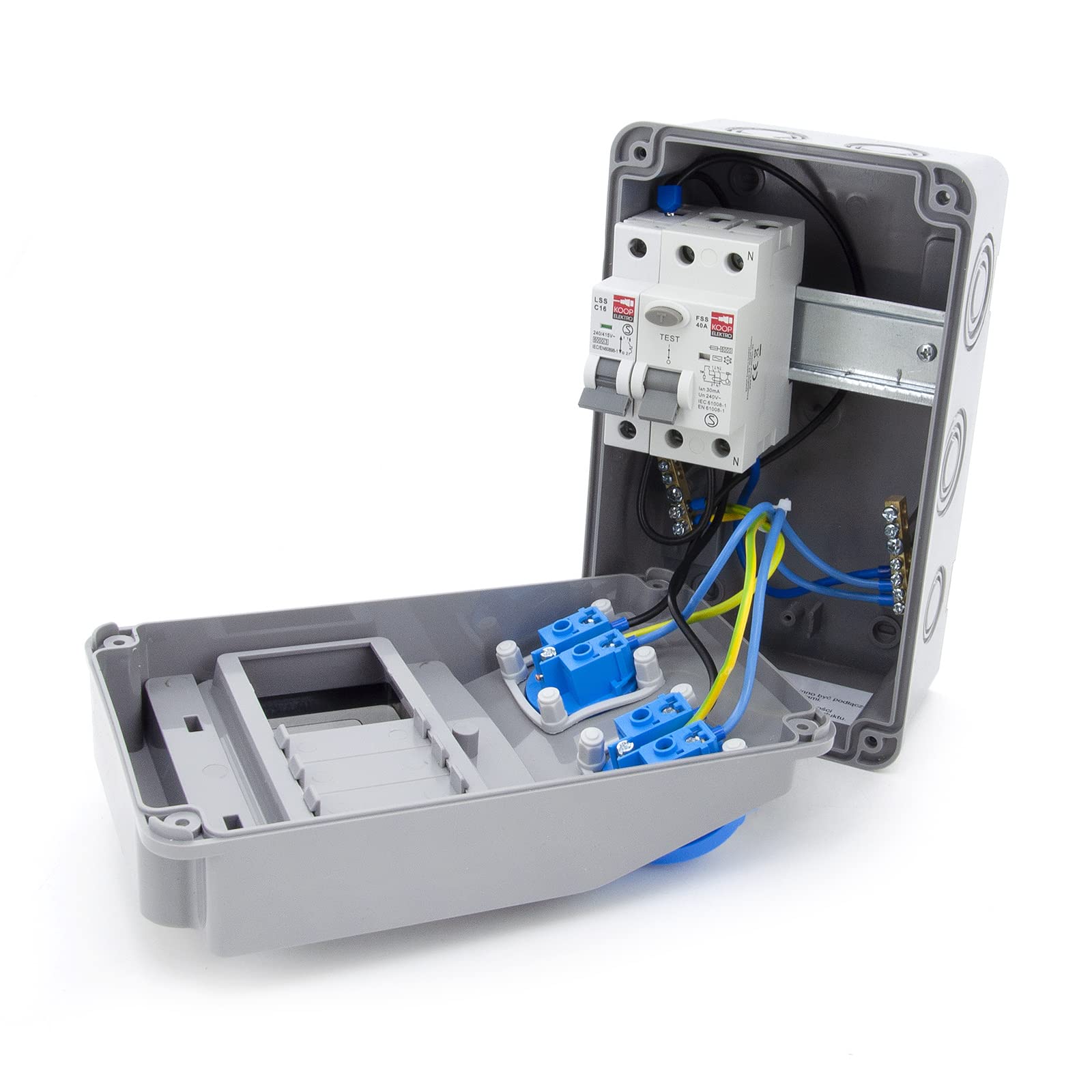 ELS Elektrotechnika Bouwstroomverdeler, wandverdeler met FI-schakelaar en -meter, Schuko, 4 x 230 V stroomonderbreker, 3 x LS en aardstroomonderbreker FI 40/2/0.03AFI MID-stroommeter, bekabeld