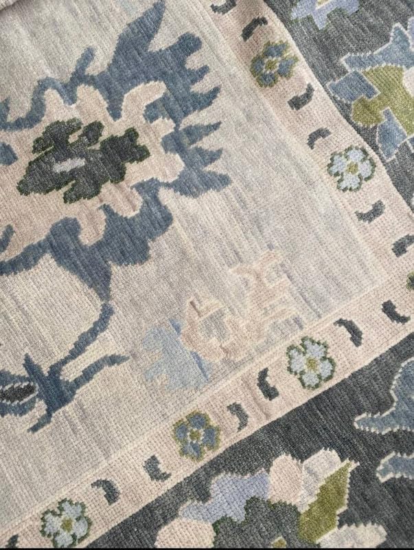 Image of Area Rug Hand Knotted Oushak Rug for Living Room, Dining Room, Office, Bedroom, Hand Knotted Wool Rug, 5x8 feet Cream-Grey