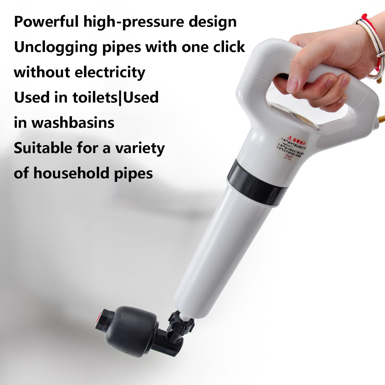 Bomba desatascadora – Limpiador de tuberías con Aire comprimido, Limpieza de Aire comprimido para desagües obstruidos, Inodoro/Ducha/Fregadero mecánico, sin tuberías