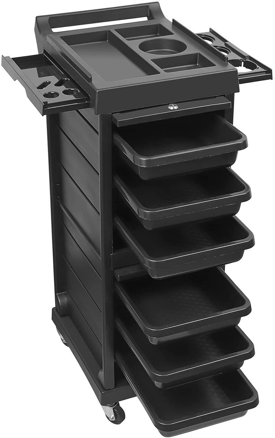 Lorvain Salon Beauty Rolling Trolley Cart, 3FT Hair Storage Cabinet Barber Organizer Tool Multi Drawers Rolling Cart Free Standing Furniture with 4 Universal Wheels Hair Supplies (Black)