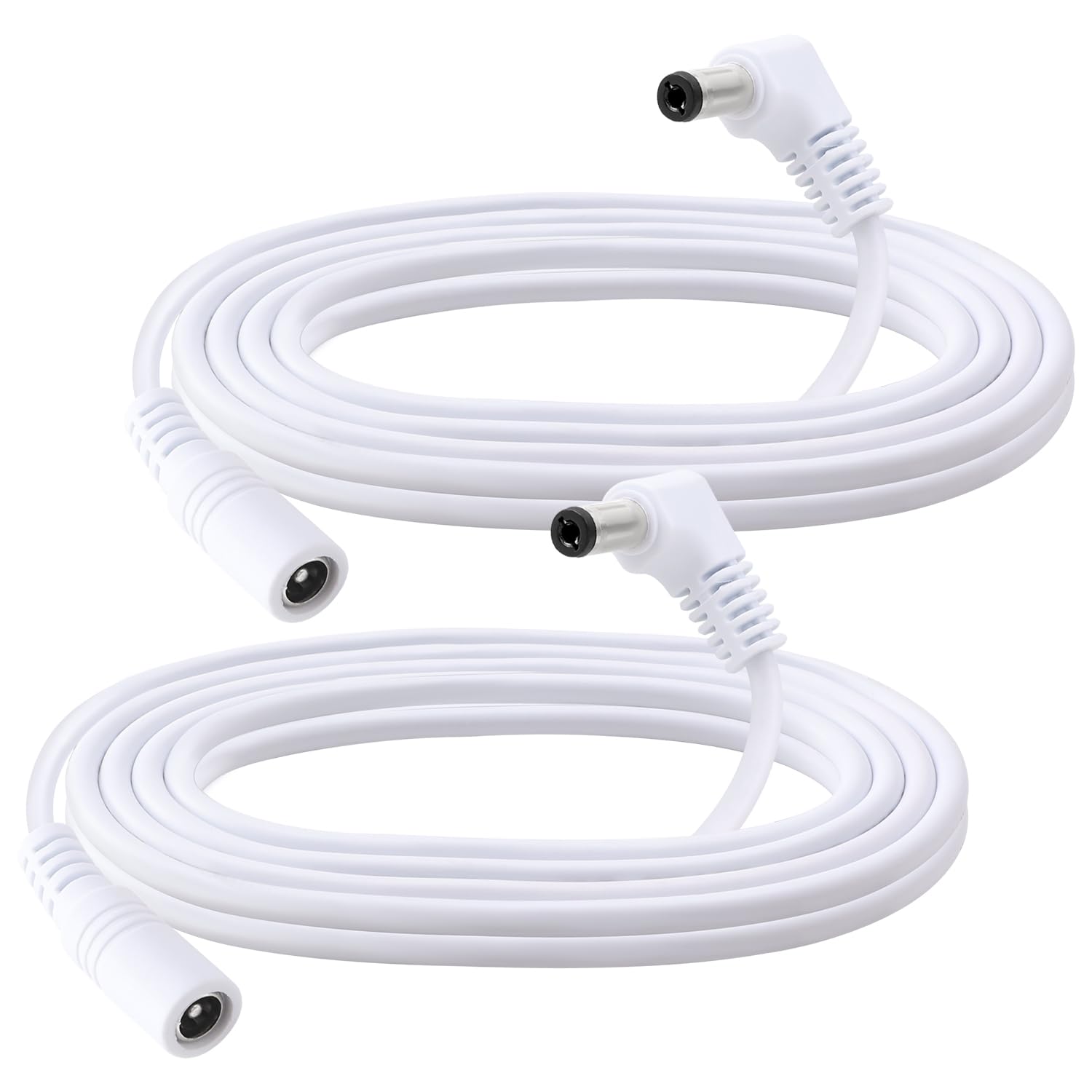 KUOQIY 2 PCS 2m 5.5x2.1 mm 24V 12V DC Power Extension Cable, Right Angle Male to Female Power Extension 22AWG, for CCTV Security Cameras, Router, White