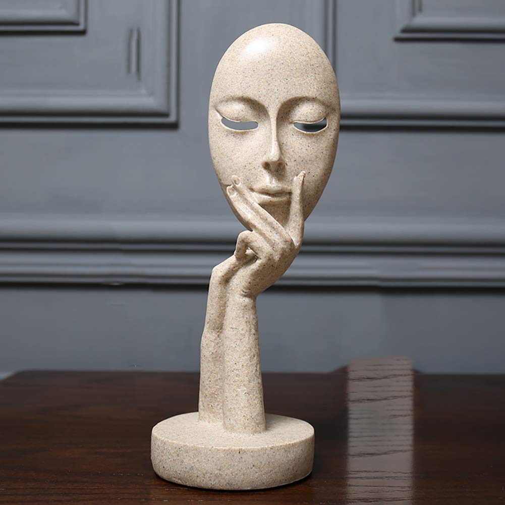 XMGoodday Resin Statues Abstract Sculpture Gift Art Thinker Meditator Ornament Craft for Living Room Office Home Decor-sandstone-small