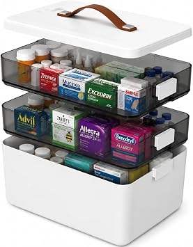 3-Tier Medicine Organizer - Portable Medicine Cabinet with Plastic Handle, Empty First Aid Kit Medical Supply Organizer,Multipurpose Medical Box,for Home, School, Dorm | Ideal Elderly Gift