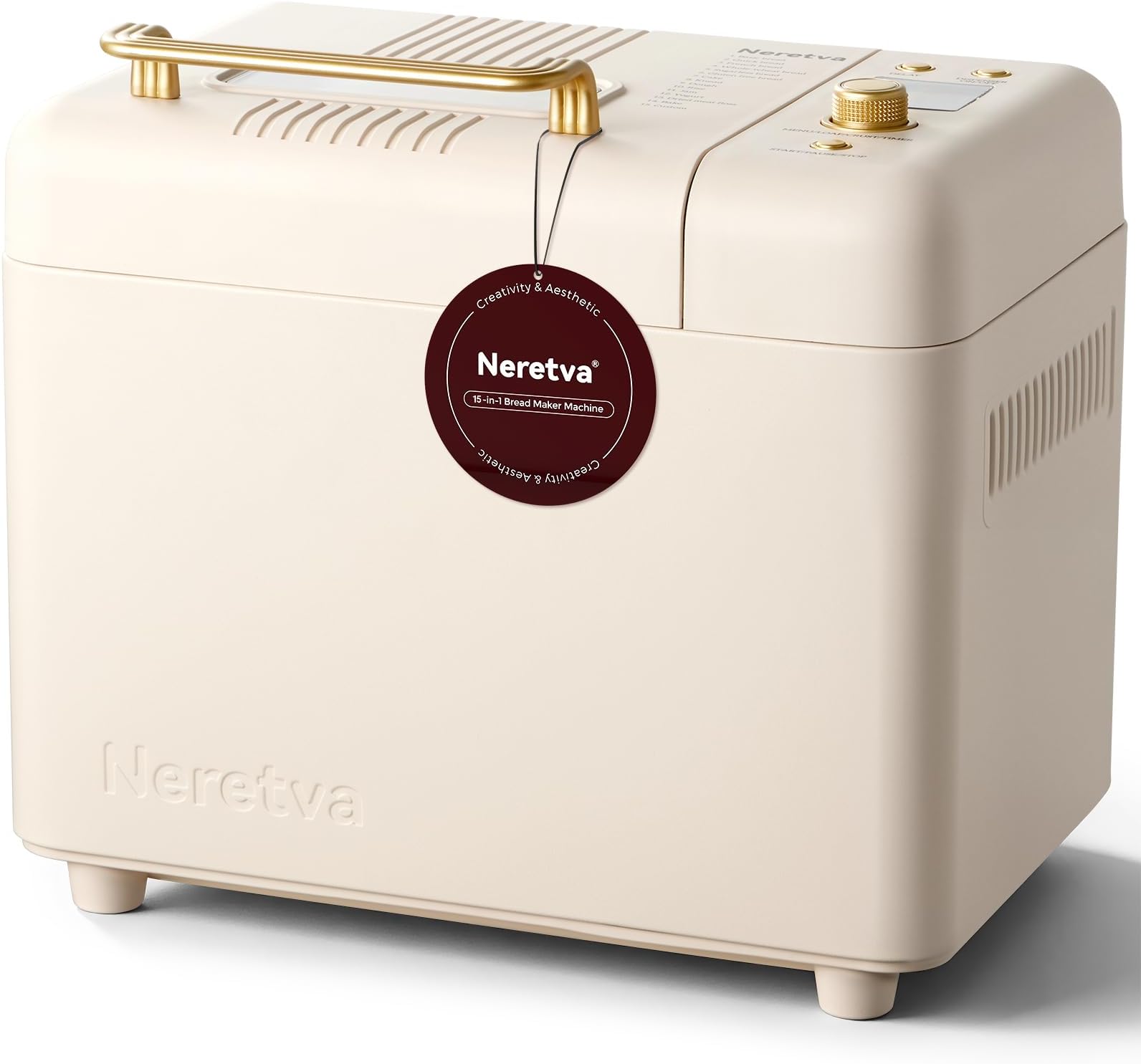 Neretva 2.2LB 15-in-1 Bread Machine with Dual Heater and Auto Nut Dispenser