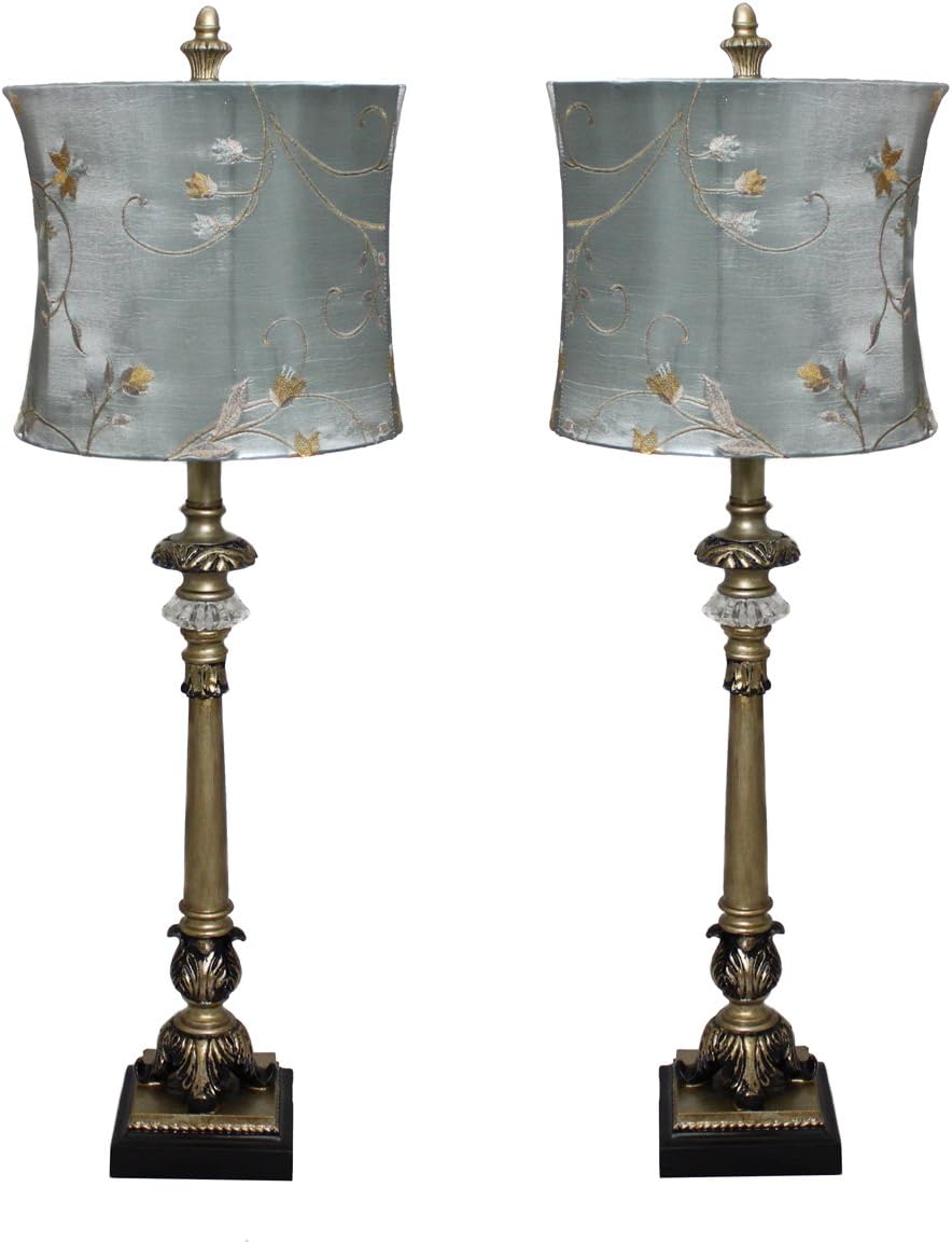 Bеѕt Dеаl Urban Designs Imported Handcrafted Table Lamp with Blue Golden Vines Shade-Set of 2