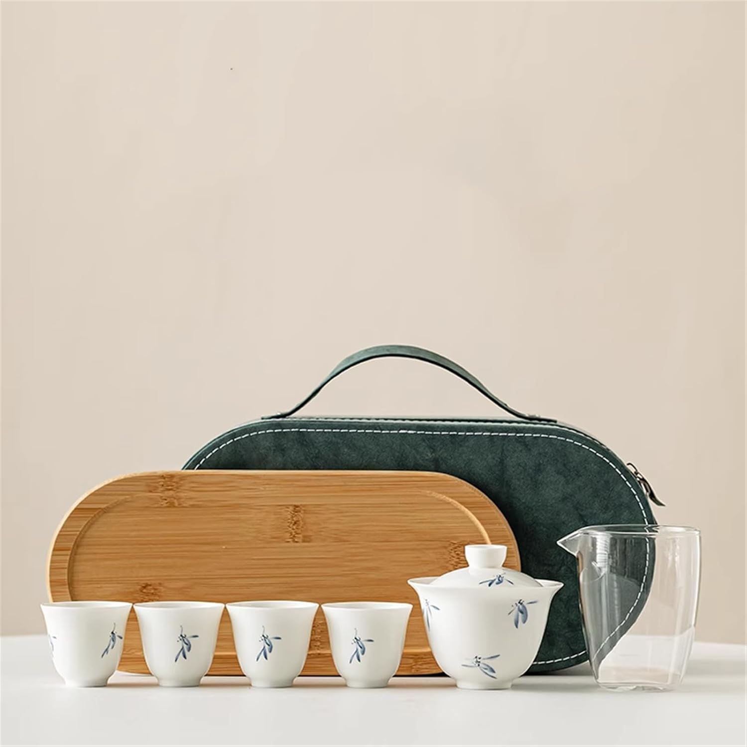 Travel Tea Set with Lidded Bowl Tray, 1 Teapot 4 Cups, Ceramic Cups-set4