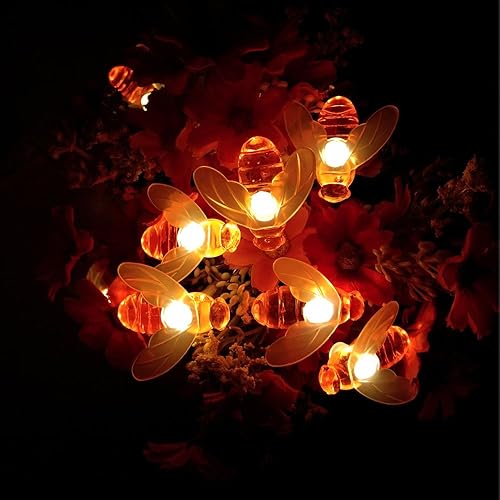Miniatura 4 de Guirnalda de luces de abeja enchufables, 33 pies, 100 luces LED en forma de abeja, 8 modos de luces para jardín, patio, decoración de césped (blanco