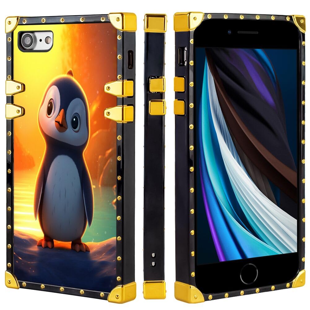 Elgzigok Phone Case for iPhone 7/8/SE with Penguin-aa8 Pattern Design Black Soft TPU Slim Fit Anti Scratched Protection Cover Case