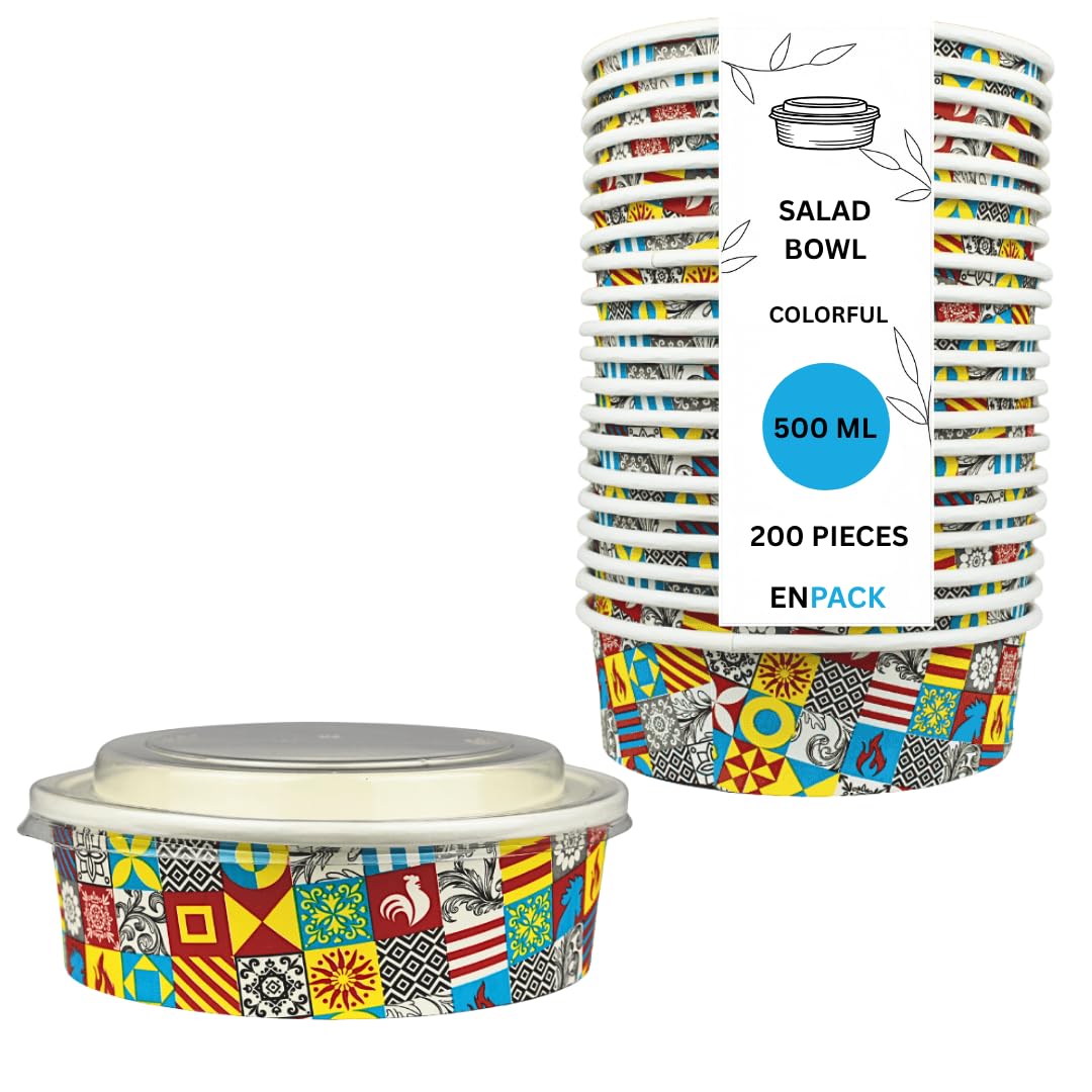 Enpack - 500ml Bowl für Lebensmittel aus Kraft Papier mit RPET Deckel - Einweg Papp-Salatschale mit PLA Innenbeschichtung - Bio-Schale (500 ml, 200, stück)