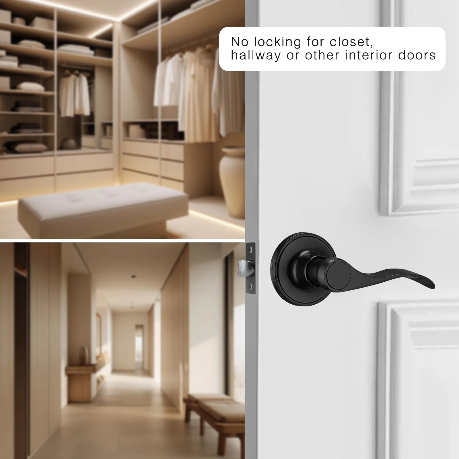 Black Wave Door Knobs - 6 Pack Interior Handles -3