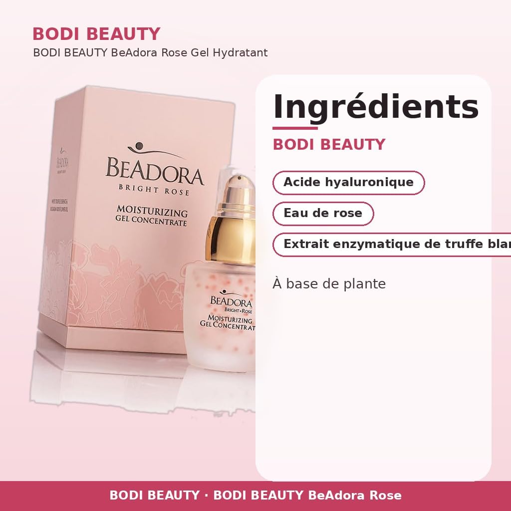 BeAdora Rose żelowy koncentrat nawilżający do twarzy 30 ml | Nawilżający koncentrat żelowy z olejkiem różanym, kwasem hialuronowym i białą truflą na dzień i na noc