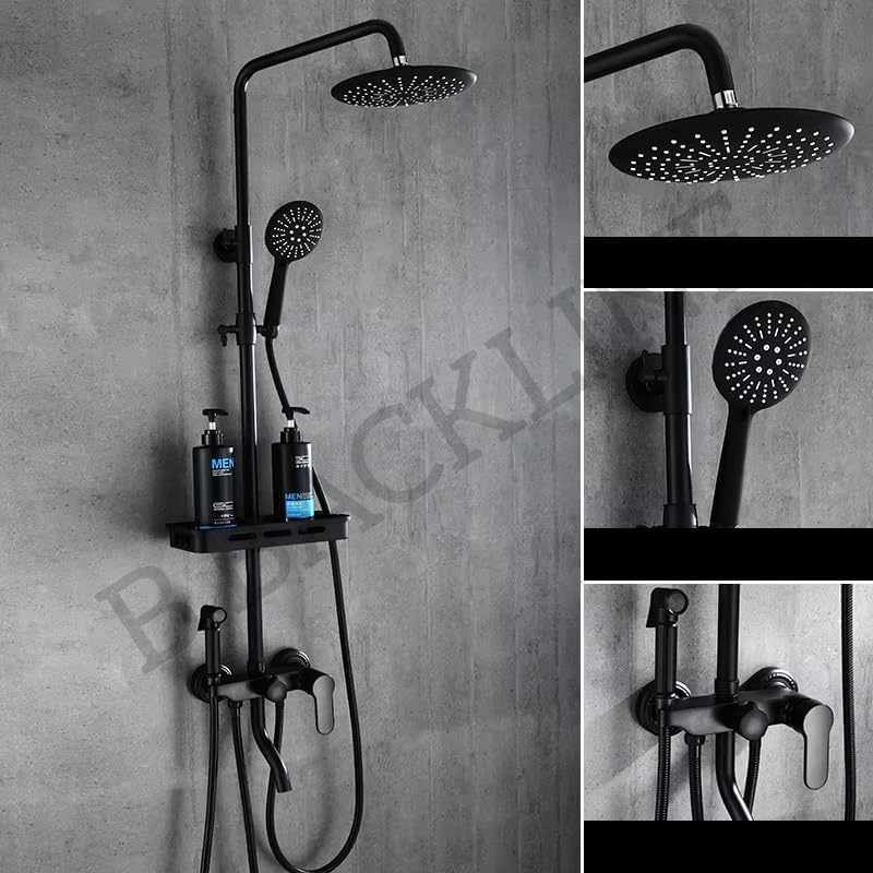 Image of Backline Shower Panels For Bathroom Full Set | Hot & Cold Shower System | Hand shower | overhead Rain Shower | Showers For Bathrooms (Black Matt)