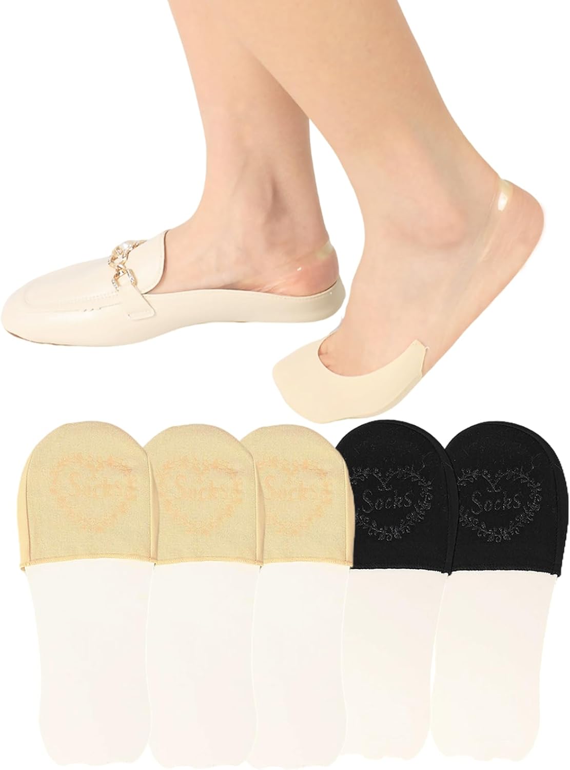 Toe Socks for Mules, Half Socks No Show Toe Toppers Covers for Women, Invisible Footies for Flat Clogs 4/6/8 pairs