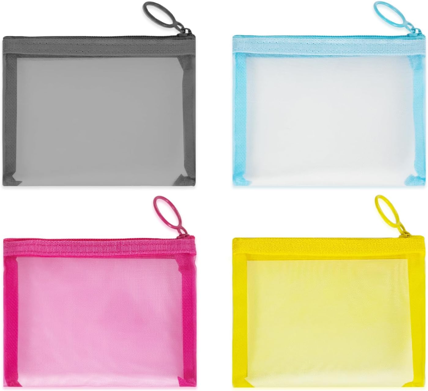 Mini Mesh Pouches(4 Pack), Small Mesh Bags with Zipper Nylon Makeup Pouches Bag Cosmetic Pouch Travel Purse Organizer Insert Diaper Inside Bag Organizers Home Organizing Size See Through Cute Colors