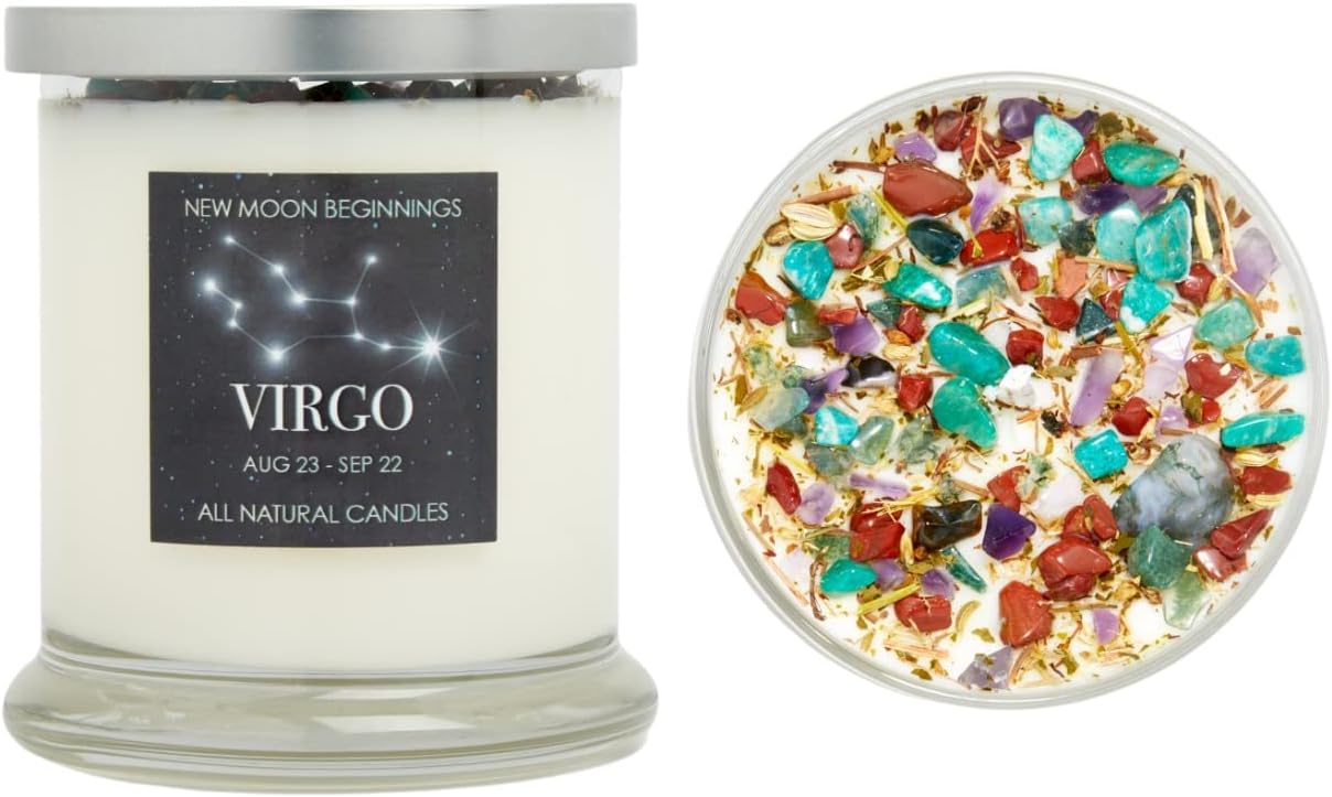 Virgo Zodiac Candle (Aug. 23 - Sep. 22) - Soy Candle - All Natural Aromatherapy Candle - Virgo Horoscope Candle - Crystal Candles - 12 oz Glass Jar