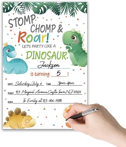 Miniatura 3 de Grace Yonks Stomp Chomp&Roar Party Invitación de cumpleaños, 20 invitaciones y sobres para cualquier edad, invitaciones de fiesta de cumpleaños,