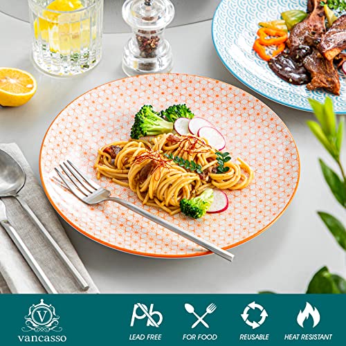 Vancasso Natsuki Porcelain Dinner Plates, 4 Pieces Hand-Patterned Round 10.5 Inches Ceramic Salad Plates Serving Dishes Set Of 4 For Steak Pasta Salad #TOP3